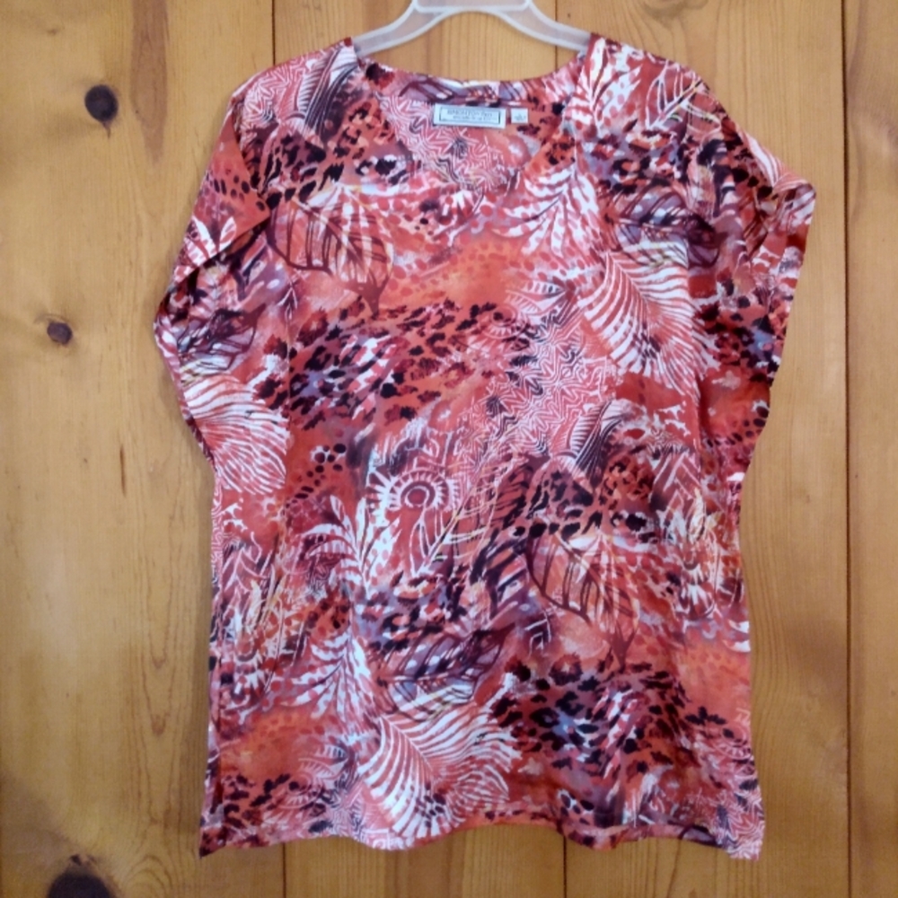 Simonton Says By George Simonton V-Neck Kaftan Tunic Top w Animal/Tribal Print